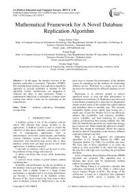 Mathematical Framework for A Novel Database Replication Algorithm