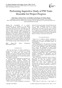 Performing Inquisitive Study of PM Traits Desirable for Project Progress