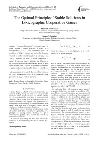 The Optimal Principle of Stable Solutions in Lexicographic Cooperative Games