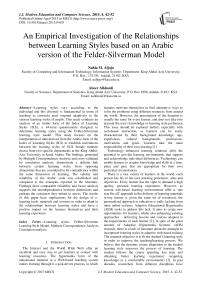 An Empirical Investigation of the Relationships between Learning Styles based on an Arabic version of the Felder-Silverman Model