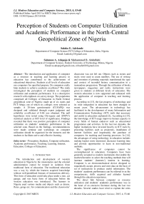 Perception of Students on Computer Utilization and Academic Performance in the North-Central Geopolitical Zone of Nigeria