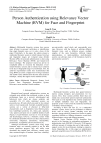 Person Authentication using Relevance Vector Machine (RVM) for Face and Fingerprint