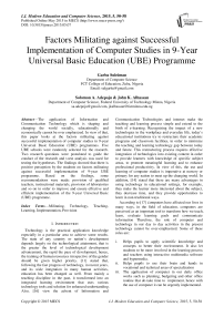 Factors Militating against Successful Implementation of Computer Studies in 9-Year Universal Basic Education (UBE) Programme