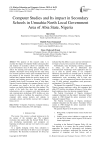 Computer Studies and Its impact in Secondary Schools in Umuahia-North Local Government Area of Abia State, Nigeria