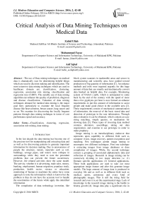Critical Analysis of Data Mining Techniques on Medical Data