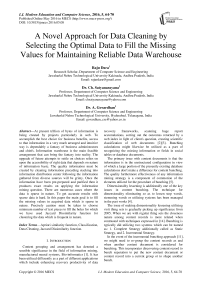 A Novel Approach for Data Cleaning by Selecting the Optimal Data to Fill the Missing Values for Maintaining Reliable Data Warehouse