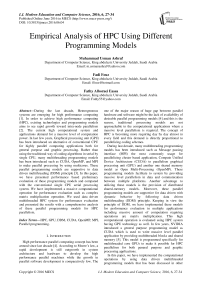 Empirical Analysis of HPC Using Different Programming Models