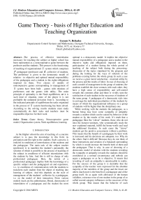 Game Theory - basis of Higher Education and Teaching Organization