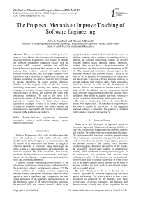 The Proposed Methods to Improve Teaching of Software Engineering