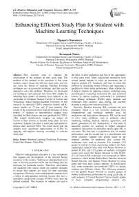 Enhancing Efficient Study Plan for Student with Machine Learning Techniques