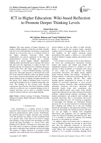 ICT in Higher Education: Wiki-based Reflection to Promote Deeper Thinking Levels