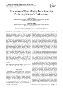 Evaluation of Data Mining Techniques for Predicting Student’s Performance