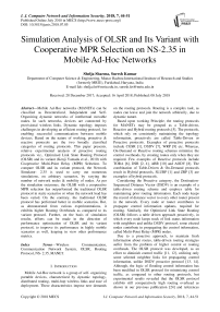 Simulation analysis of OLSR and its variant with cooperative MPR selection on NS-2.35 in mobile ad-hoc networks