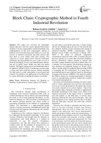 Block chain: cryptographic method in fourth industrial revolution