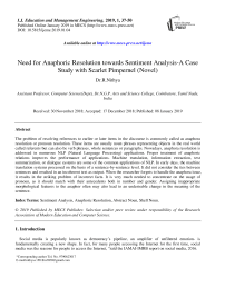 Need for anaphoric resolution towards sentiment analysis-a case study with scarlet pimpernel (Novel)