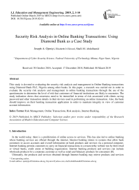 Security risk analysis in online banking transactions: using diamond bank as a case study