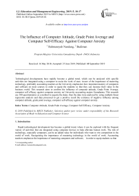 The influence of computer attitude, grade point average and computer self-efficacy against computer anxiety