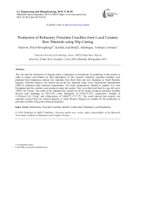 Production of refractory porcelain crucibles from local ceramic raw materials using slip casting