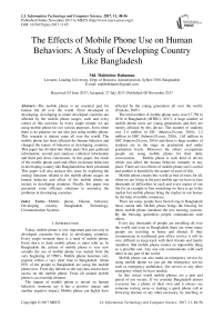 The effects of mobile phone use on human behaviors: a study of developing country like Bangladesh