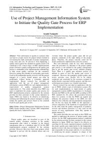 Use of project management information system to initiate the quality gate process for ERP implementation