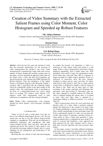 Creation of video summary with the extracted salient frames using color moment, color histogram and speeded up robust features