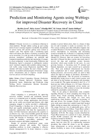 Prediction and monitoring agents using weblogs for improved disaster recovery in cloud