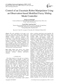 Control of an uncertain robot manipulator using an observation-based modified fuzzy sliding mode controller