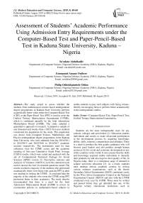 Assessment of students’ academic performance using admission entry requirements under the computer-based test and paper-pencil-based test in Kaduna state university, Kaduna – Nigeria