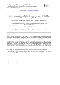 Study on Calculation Method of Economic Velocity of Gas Phase Ethane Conveying Pipeline