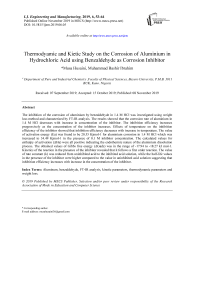 Thermodyamic and Kietic Study on the Corrosion of Aluminium in Hydrochloric Acid using Benzaldehyde as Corrosion Inhibitor
