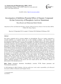 Investigation of Inhibition Potential Effect of Organic Compound for the Corrosivity of Phosphoric Acid on Aluminium