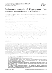 Performance Analysis of Cryptographic Hash Functions Suitable for Use in Blockchain