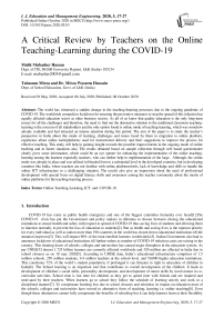 A Critical Review by Teachers on the Online Teaching-Learning during the COVID-19
