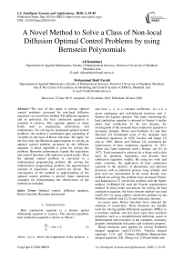 A Novel Method to Solve a Class of Non-local Diffusion Optimal Control Problems by using Bernstein Polynomials