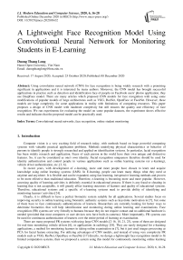 A Lightweight Face Recognition Model Using Convolutional Neural Network for Monitoring Students in E-Learning