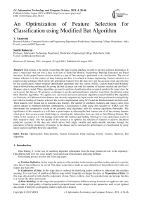 An Optimization of Feature Selection for Classification using Modified Bat Algorithm