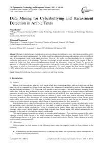Data Mining for Cyberbullying and Harassment Detection in Arabic Texts