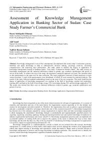 Assessment of Knowledge Management Application in ‎Banking ‎Sector of Sudan: Case Study Farmer’s Commercial Bank