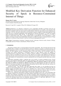 Modified Key Derivation Function for Enhanced Security of Speck in Resource-Constrained Internet of Things