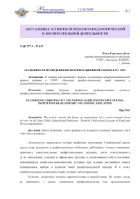 Особенности проведения профориентационной работы в ОУ СПО