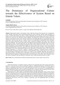 The Dominance of Organizational Culture towards the Effectiveness of System Based on Islamic Values