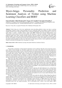 Myers-briggs Personality Prediction and Sentiment Analysis of Twitter using Machine Learning Classifiers and BERT