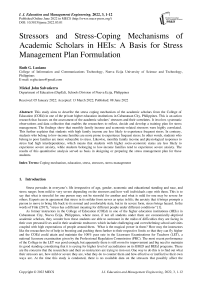 Stressors and Stress-Coping Mechanisms of Academic Scholars in HEIs: A Basis for Stress Management Plan Formulation