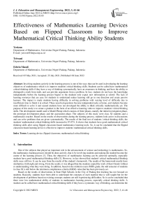 Effectiveness of Mathematics Learning Devices Based on Flipped Classroom to Improve Mathematical Critical Thinking Ability Students