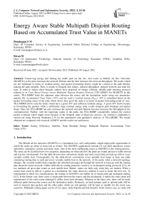 Energy Aware Stable Multipath Disjoint Routing Based on Accumulated Trust Value in MANETs