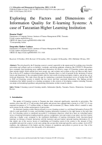 Exploring the Factors and Dimensions of Information Quality for E-learning Systems: A case of Tanzanian Higher Learning Institution