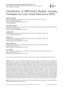 Classification of HHO-based Machine Learning Techniques for Clone Attack Detection in WSN