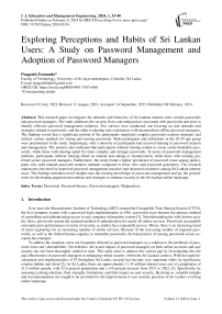 Exploring Perceptions and Habits of Sri Lankan Users: A Study on Password Management and Adoption of Password Managers