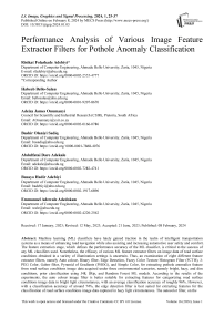 Performance Analysis of Various Image Feature Extractor Filters for Pothole Anomaly Classification