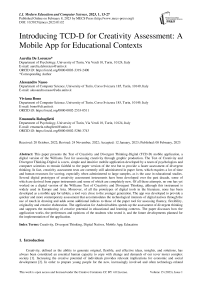 Introducing TCD-D for Creativity Assessment: A Mobile App for Educational Contexts